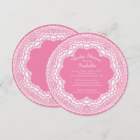  Wit Kant Meisjes Baby shower Invitation Kaart (Voorkant / Achterkant)