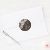 wit kant, oude houten bruiloft Save the Date Ronde Sticker (Envelop)