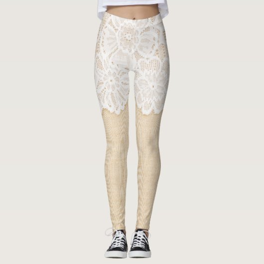 Wit kant over stoffenontwerp. leggings (Voorkant)
