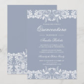 Wit Kant Stoffig Blauw Quinceanera Invite Kaart (Voorkant / Achterkant)