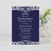  Wit Kant Tiara Navy Quinceanera Kaart (Staand voorkant)