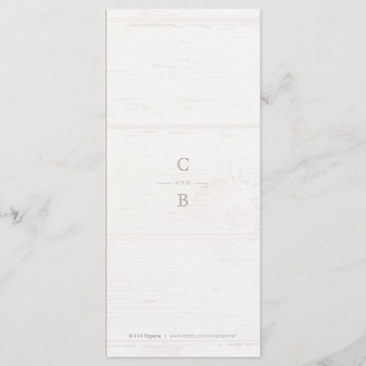 Wit kanten hout rustiek land bruiloft menu (Achterkant)