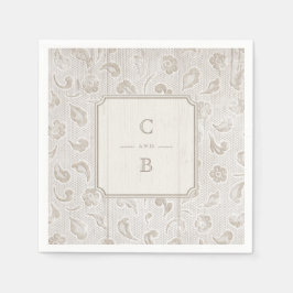 Wit kanten hout rustiek land bruiloft monogram servet