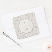 Wit kanten hout rustiek land bruiloft monogram vierkante sticker (Envelop)