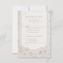 Wit kanten hout rustiek land bruiloft RSVP