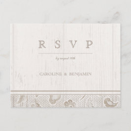 Wit kanten hout rustiek land bruiloft RSVP Uitnodiging Briefkaart