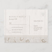 Wit kanten hout rustiek land bruiloft RSVP Uitnodiging Briefkaart (Achterkant)