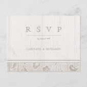 Wit kanten hout rustiek land bruiloft RSVP Uitnodiging Briefkaart (Voorkant)