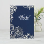  wit kantpatroon marineblauw vrijgezellenfeest kaart (Staand voorkant)