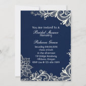  wit kantpatroon marineblauw vrijgezellenfeest kaart (Achterkant)