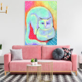 wit kat Abstract schilderij Canvas Afdruk (Insitu (Woonkamer))