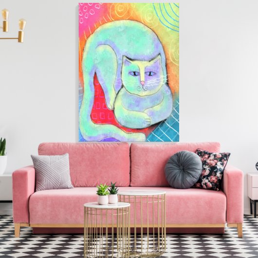 wit kat Abstract schilderij Canvas Afdruk (Insitu (Woonkamer))