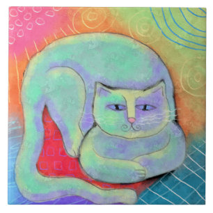  wit kat Abstract schilderij Tegeltje