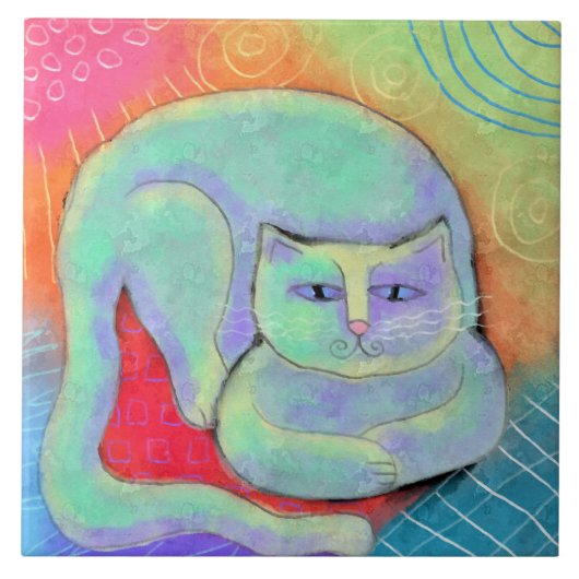  wit kat Abstract schilderij Tegeltje (Voorkant)