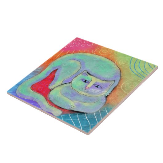  wit kat Abstract schilderij Tegeltje (Zijkant)