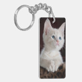 Wit kat blauw ogen sleutelhanger (Voorkant Links)