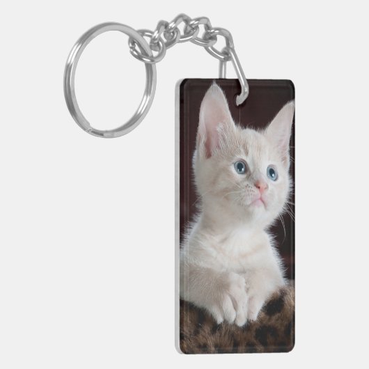 Wit kat blauw ogen sleutelhanger (Voorkant Links)