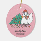 Wit Kat kerstmis Snowy Winter Holiday Keramisch Ornament (Links)