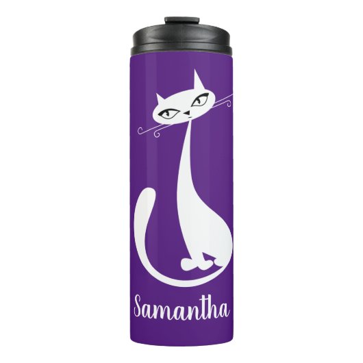 Wit kat ontwerp thermische trommel thermosbeker (Voorkant)