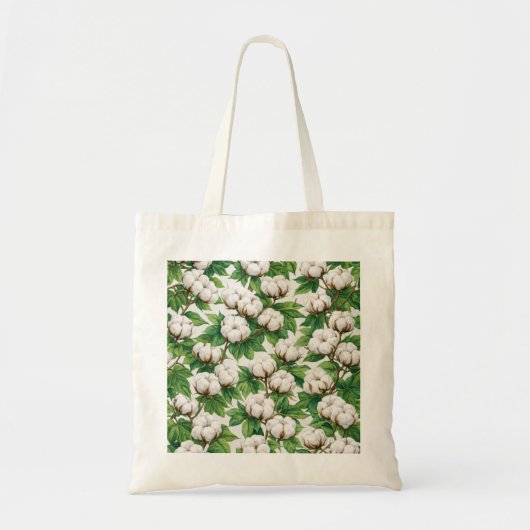 Wit katoenbol botanisch patroon tote bag (Voorkant)