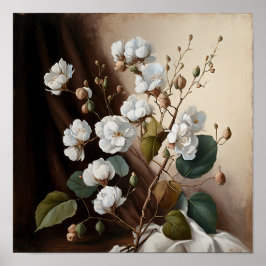 Wit Katoenen Bloemen Art Print Poster