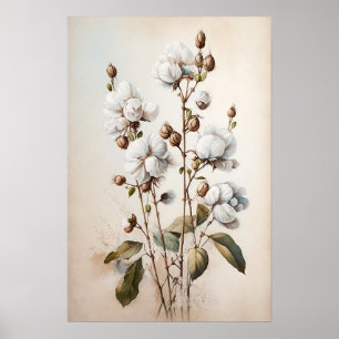 Wit Katoenen Bloemen Art Print Poster