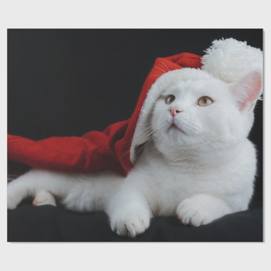 Wit Kerst Kat Verpakkingsdocument Cadeaupapier (Vlak)