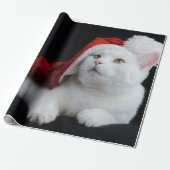 Wit Kerst Kat Verpakkingsdocument Cadeaupapier (Uitgerold)