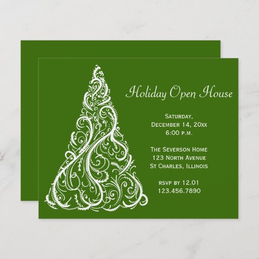 Wit-kerstboomfeest Open House Uitnodiging (Voorkant / Achterkant)