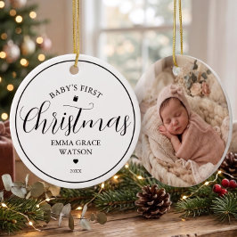 Wit kerstcadeau voor baby's eerste kerstfoto keramisch ornament