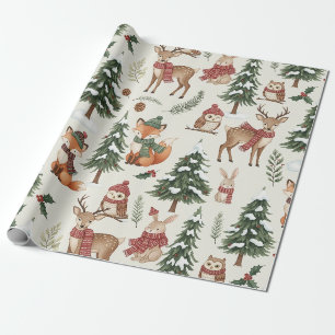 Wit Kerstmis Bos Vos Herten Konijn Patroon Cadeaupapier