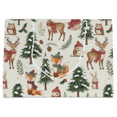 Wit Kerstmis Bos Vos Herten Konijn Patroon Groot Cadeauzakje (Voorkant)