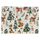 Wit Kerstmis Bos Vos Herten Konijn Patroon Groot Cadeauzakje (Achterkant)