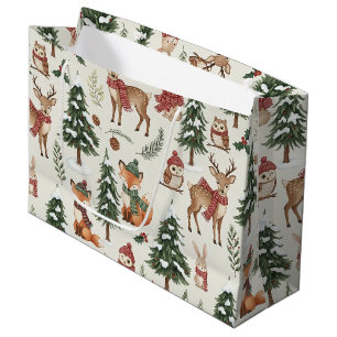 Wit Kerstmis Bos Vos Herten Konijn Patroon Groot Cadeauzakje