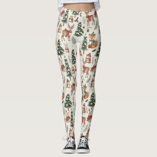 Wit Kerstmis Bos Vos Herten Konijn Patroon Leggings