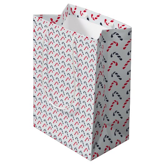 Wit Kerstmis Candy Cane Naadloos Patroon Medium Cadeauzakje (Achterkant Gekanteld)