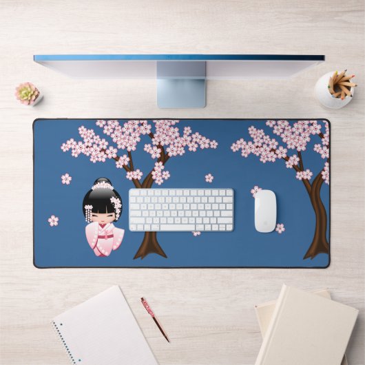 Wit Kimono Kokeshi Doll Leuk Geisha Blauw Bureaumat (Kantoor 1)