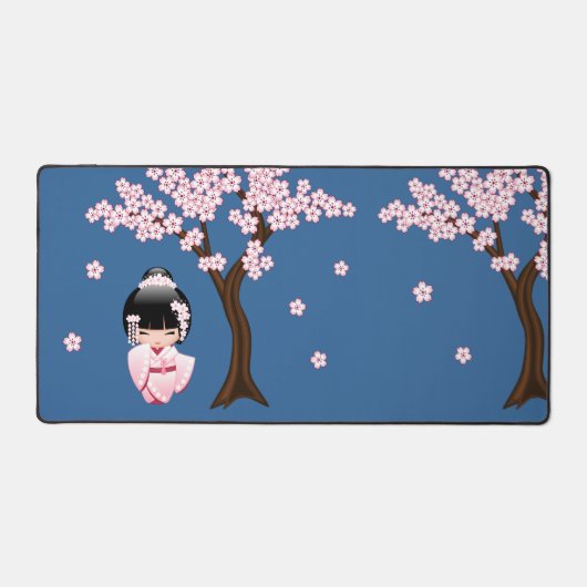 Wit Kimono Kokeshi Doll Leuk Geisha Blauw Bureaumat (Voorkant)