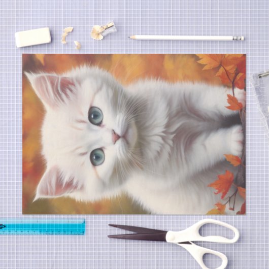Wit kitten herfstportret tissuepapier (Craft)
