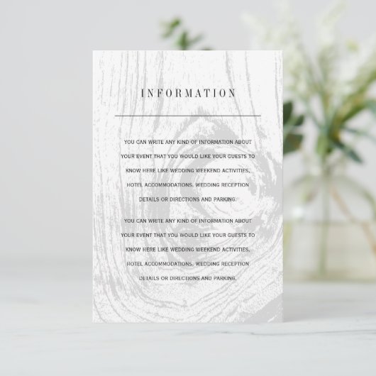 Wit Klassieke Rustieke Woodgrain Winter Bruiloft I Informatiekaartje (Staand voorkant)