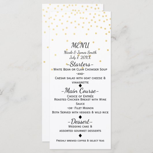 Wit Klein Goud Confetti Elegant Menu Kaart (Voorkant / Achterkant)