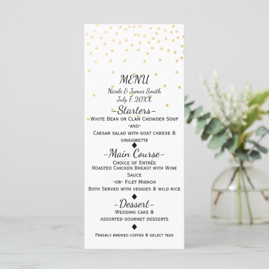 Wit Klein Goud Confetti Elegant Menu Kaart (Staand voorkant)
