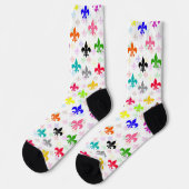Wit Kleurrijk Fleur-de-lis Patroon Ontwerp Sokken (Links)