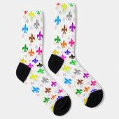 Wit Kleurrijk Fleur-de-lis Patroon Ontwerp Sokken (Rechts)