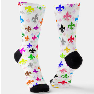 Wit Kleurrijk Fleur-de-lis Patroon Ontwerp Sokken