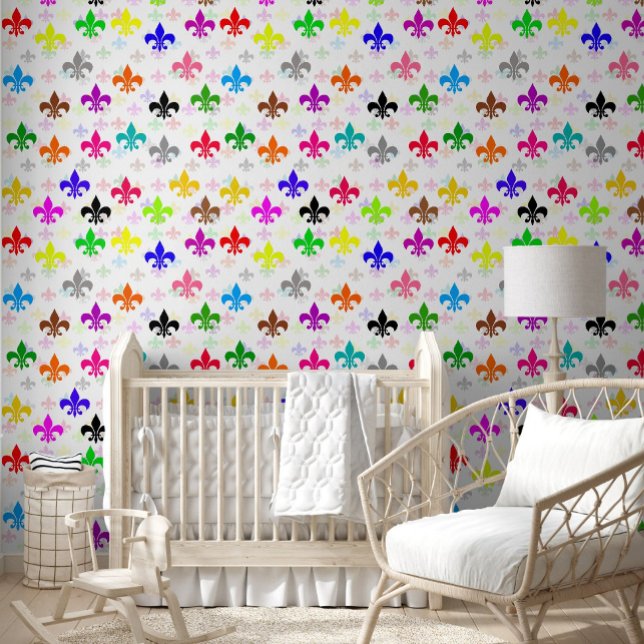 Wit Kleurrijk Fleur-de-lis Patroonontwerp Behang (Creator heeft geüpload)