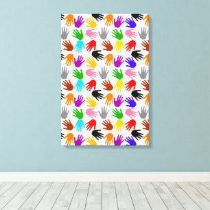 Wit Kleurrijk Handafdruk Patroon Ontwerp Canvas Afdruk