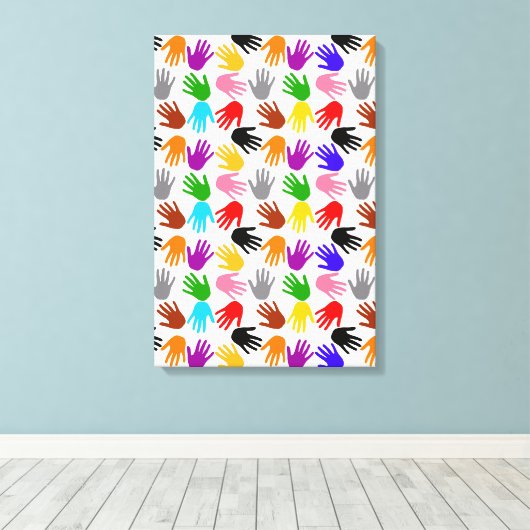 Wit Kleurrijk Handafdruk Patroon Ontwerp Canvas Afdruk (Insitu (Houten vloer))