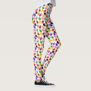 Wit Kleurrijk Handafdruk Patroon Ontwerp Leggings