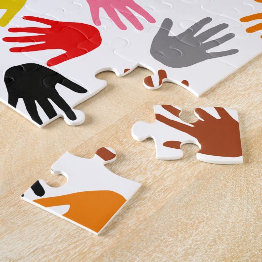 Wit Kleurrijk Handafdruk Patroon Ontwerp Legpuzzel (Zijkant)